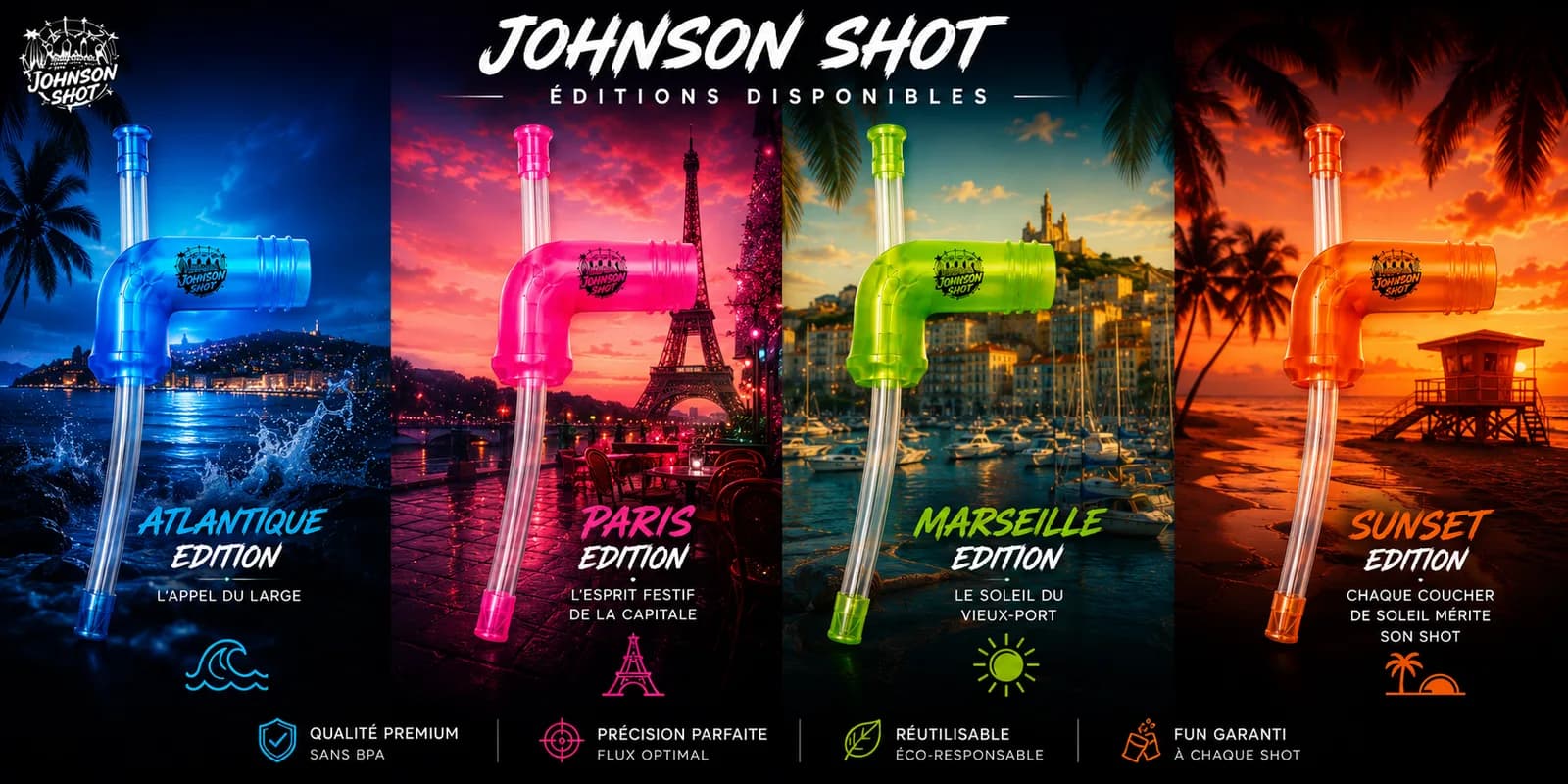 JOHNSON SHOT — les éditions disponibles : Atlantique, Paris, Marseille, Sunset